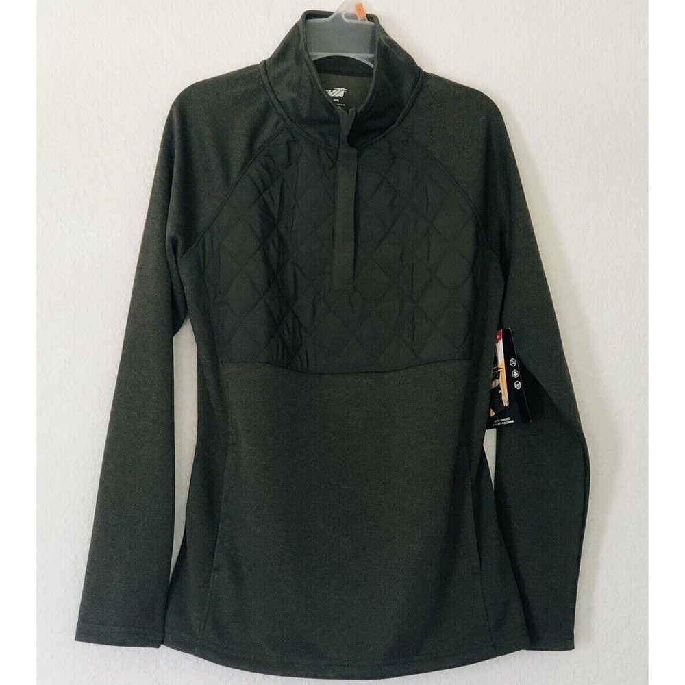 Avia Quilted Women's Quilted Jacket - Adjustable 1/4 Zip Size S-CH Olive Green